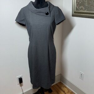 Tahari Arthur Levine charcoal gray retro folded collar smooth silhouette dress 8
